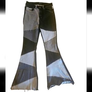 EUC | American Bazi | Patched High Waist Flare Hem Jean | Grey & Black | Size: S